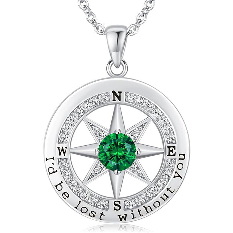 Personalized 12 Birthstone Compass Necklace | 925 Sterling Silver with Gold/Rose Gold/White Gold Plating + Zircon, Birth Month Jewelry for Women, Ideal Birthday Gift