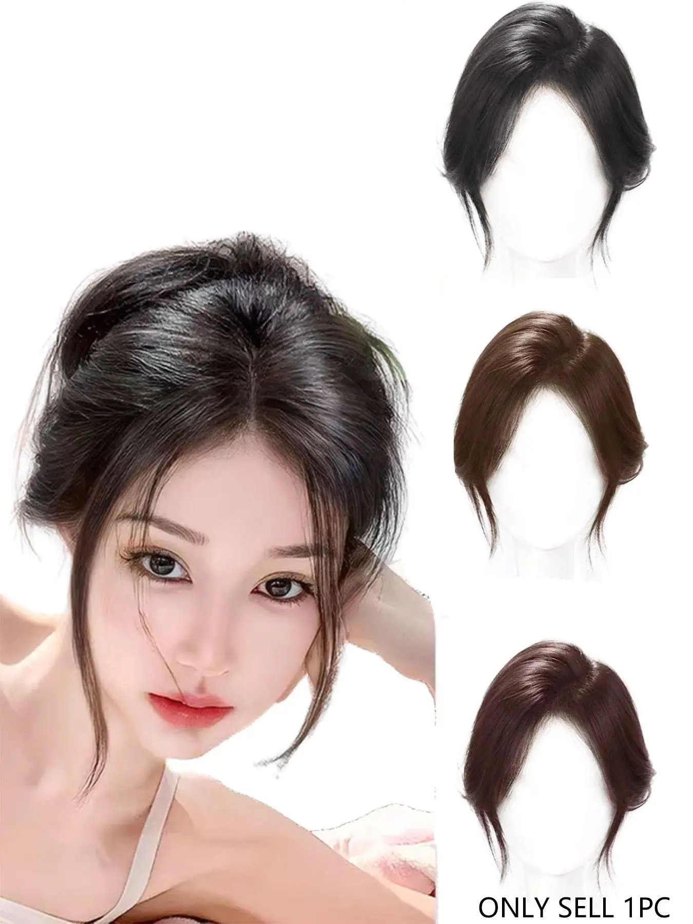 Women's Synthetic Bangs Wig, Natural Puffy Design, Increase Hair Volume, 3D Lift, Invisible Seamless Water Wave, Synthetic Curly Wavy, Daily Wear, Synthetic Extensions, Natural Fluffy Synthetic, Messy Curly Bangs