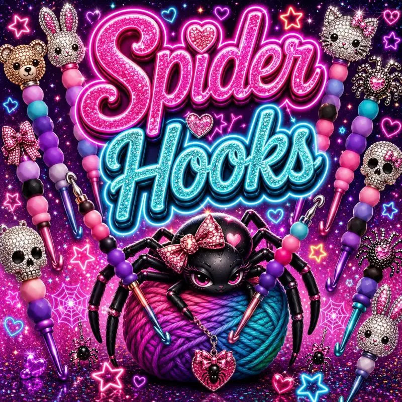 Bedazzled Spider Crochet Hooks - Customizable, Durable & Comfortable Personalized Tools for DIY Enthusiasts