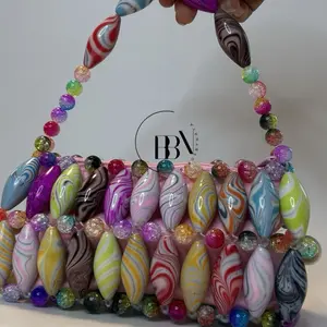 Rainbow Candy Pop Handmade Beaded Bag for Outing Beaded Purse with Zipper Closure Elegant Practical Design Compact Convenient