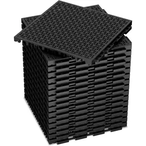 16 count Modular Interlocking Cushion Interlocking Floor Tiles with Hole Drainage Mat 10" x 10" Non Slip Pool Deck Mat Outdoor for Drain Deck Pool Patio Shower Kitchen Balcony (Black)