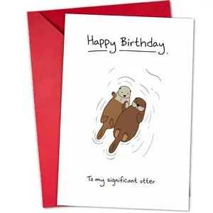 1pc Humor Happy Birthday Otter Couple Greeting cards, Fun Party Cards, including envelope, for gifting to Family, Employees, corporate choices, friend