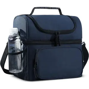 Mens Insulated Lunch Box, Dual Compartment Large Lunch Bag Coolers with  Strap for Men Women Adult to Office Work, Picnic, Travel, Outdoors, Dark Blue