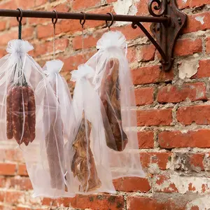 10/25pcs Drawstring Mesh Bags - Durable Flyproof Hanging Meat Drying Bags for Bacon, Sausages, Ham, and Outdoor Storage, Breathable and Bird-Proof