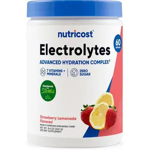 Nutricost Electrolytes Complex Powder (Strawberry Lemonade) 60 Servings - Advanced Hydration Complex, 7 Vitamins + Minerals, Zero Sugar, Sweetened with Stevia, Gluten-Free, GMO-Free