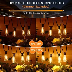 100/ 150FT LED Outdoor String Lights Patio Lights with 32/ 52 Shatterproof ST38 Vintage Edison Bulbs, Outside Hanging Lights for Porch, Deck, Garden, Backyard, Balcony, 2700K Dimmable