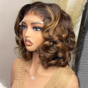 13x4 Lace Frontal Wigs Human Hair 180 Density Ombre Highlight P4/27 Honey Blonde Body Wave HD Lace Front Wigs for Women Pre Plucked Bleach Knots with Baby Hair