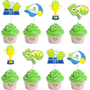 24 Pieces Pickleball Cupcake Toppers Pickleball Rackets Text Logos Cupcake Picks Pickball Birthday or Retirement Party Decoration Supplies