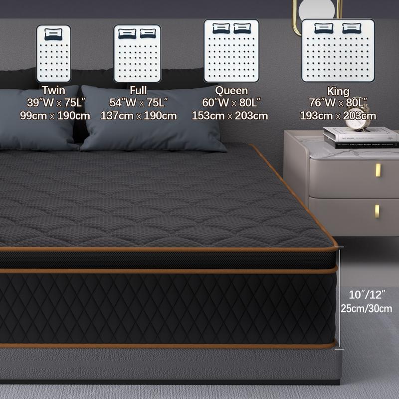 Valentine's Day Gift for Couples 10‘’12‘’14 Inch Space-Saving Mattress 6-Layer Therapeutic Foam Twin Size Cooling Gel Support for Back Comfort Medium Firm Feel CertiPUR-US Bed in a Box for a Romantic Night’s Sleep