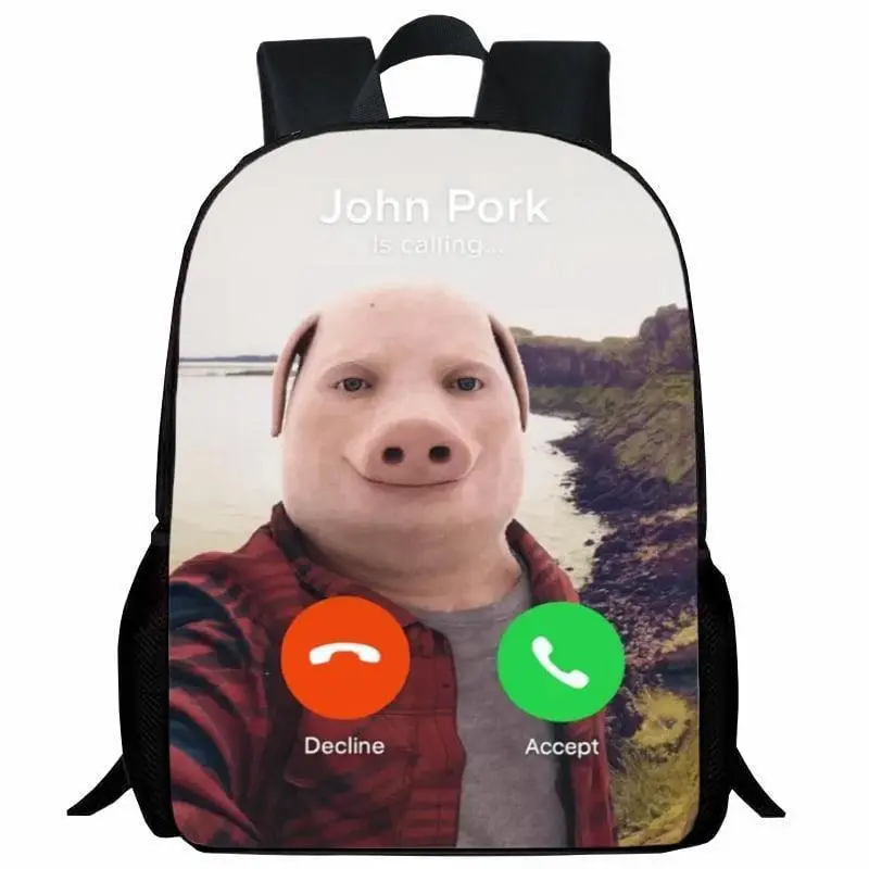 Funny John Video Pig Pork Student Backpack Cartoon Anime Backpack