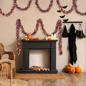 Halloween Wreath Decorations, Glitter Wire Pumpkin Wreaths, Tree Car Golf Cart Float Bike Indoor Outdoor Festival Home Decor, Party Ribbons
