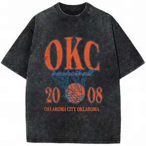 washed cotton Unisex T-shirt ,OKC Basketball T-Shirt, Vintage Oklahoma City Basketball T-Shirt, Thunder Streetwear T-Shirt L4T,