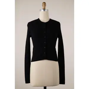 Cable Knit Button Down Cropped Cotton Cardigan