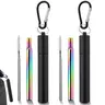 2pc Stainless Steel Drinking Straws, 3-In-1 Reusable Telescopic Straw Set, Includes Aluminum Case & Cleaning Brush, Portable, Convenient, Perfect for Travel & Cruises
