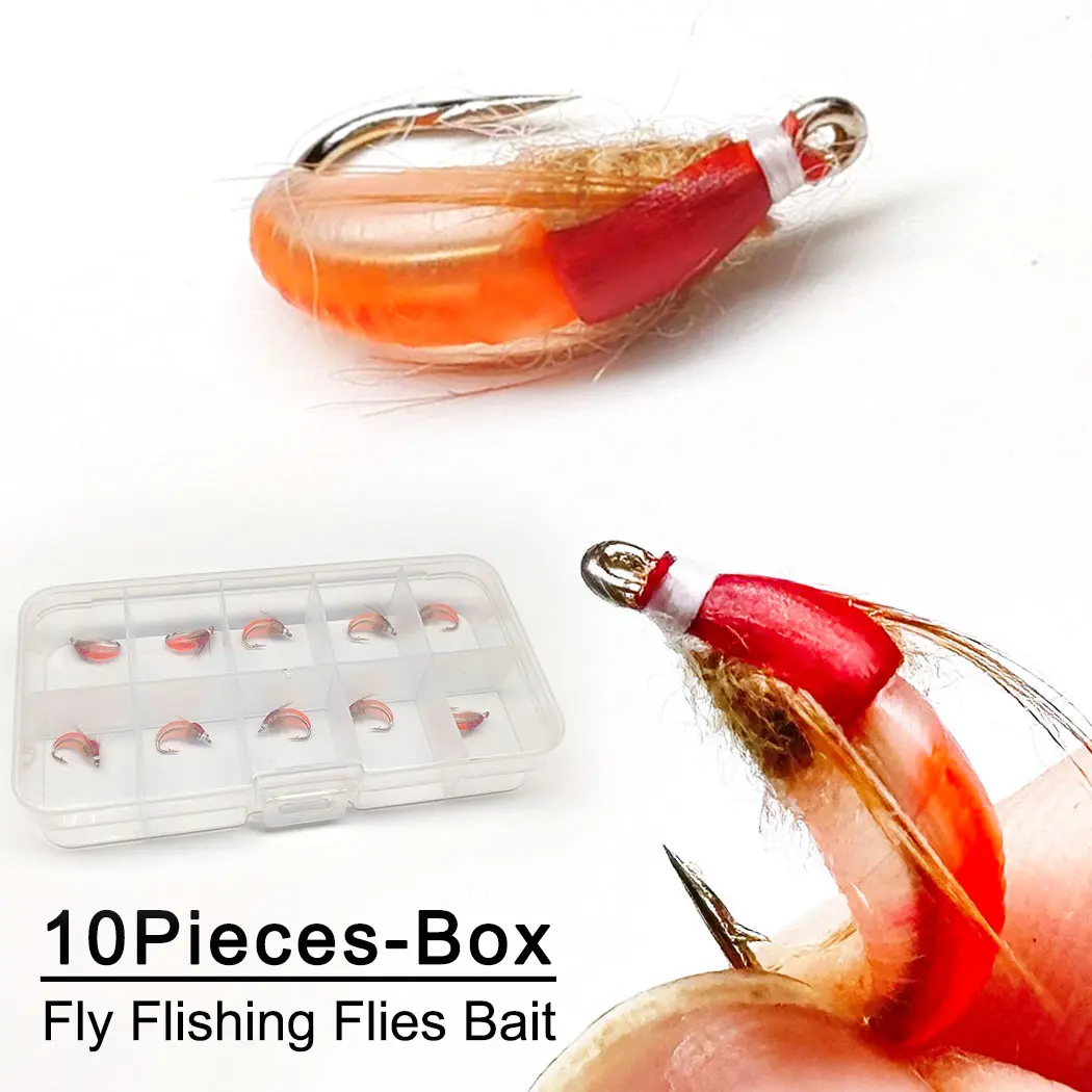 Fly Fishing Flies 10Pcs(with Flies Box) Scud Nymph Red Bait Aritificial Dry Bait for Fishing Trout/Bass fishing for fishing Fishing Gear