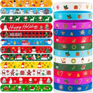 48 PCS Christmas Slap Bracelets and Rubber Bracelets for Kids Holiday Party Favors Bracelets Silicone Wristbands for Birthday Party Supplies Boys and Girls'Santa Gifts Xmas Stocking Stufers