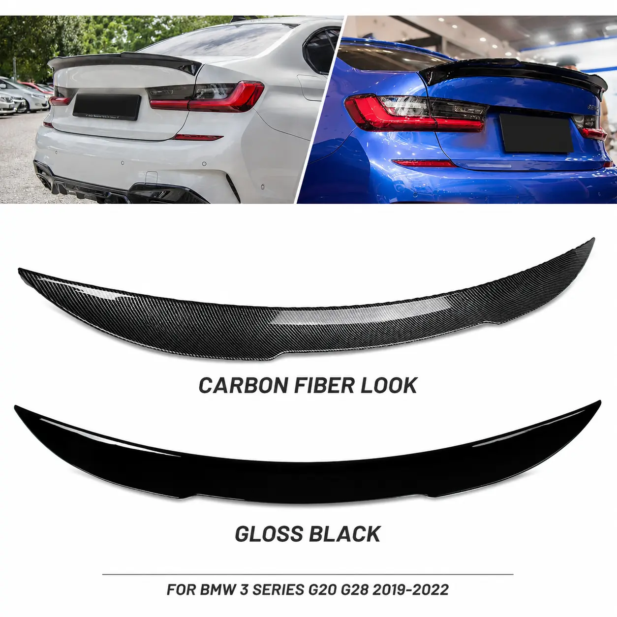 AC Style Rear Trunk Spoiler Wing for BMW 3 Series G20 330i M340i 2019-2025 and G80 M3 2021-2025, Gloss Black or Carbon Fiber Look ABS
