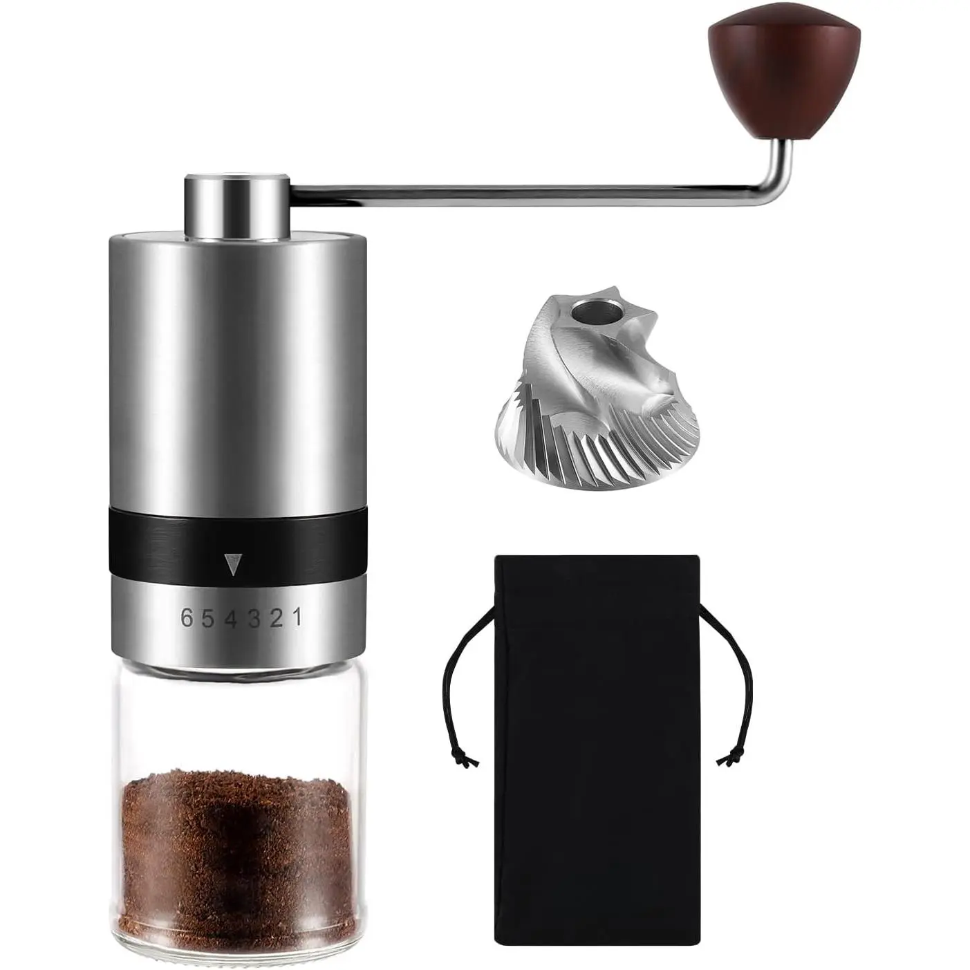 Manual Coffee Grinder Stainless Steel Burr Grinder 6 External Adjustable Setting Vintage Hand Coffee Grinder Portable Hand Crank Conical Coffee Bean Grinder Mill for Home,Camping