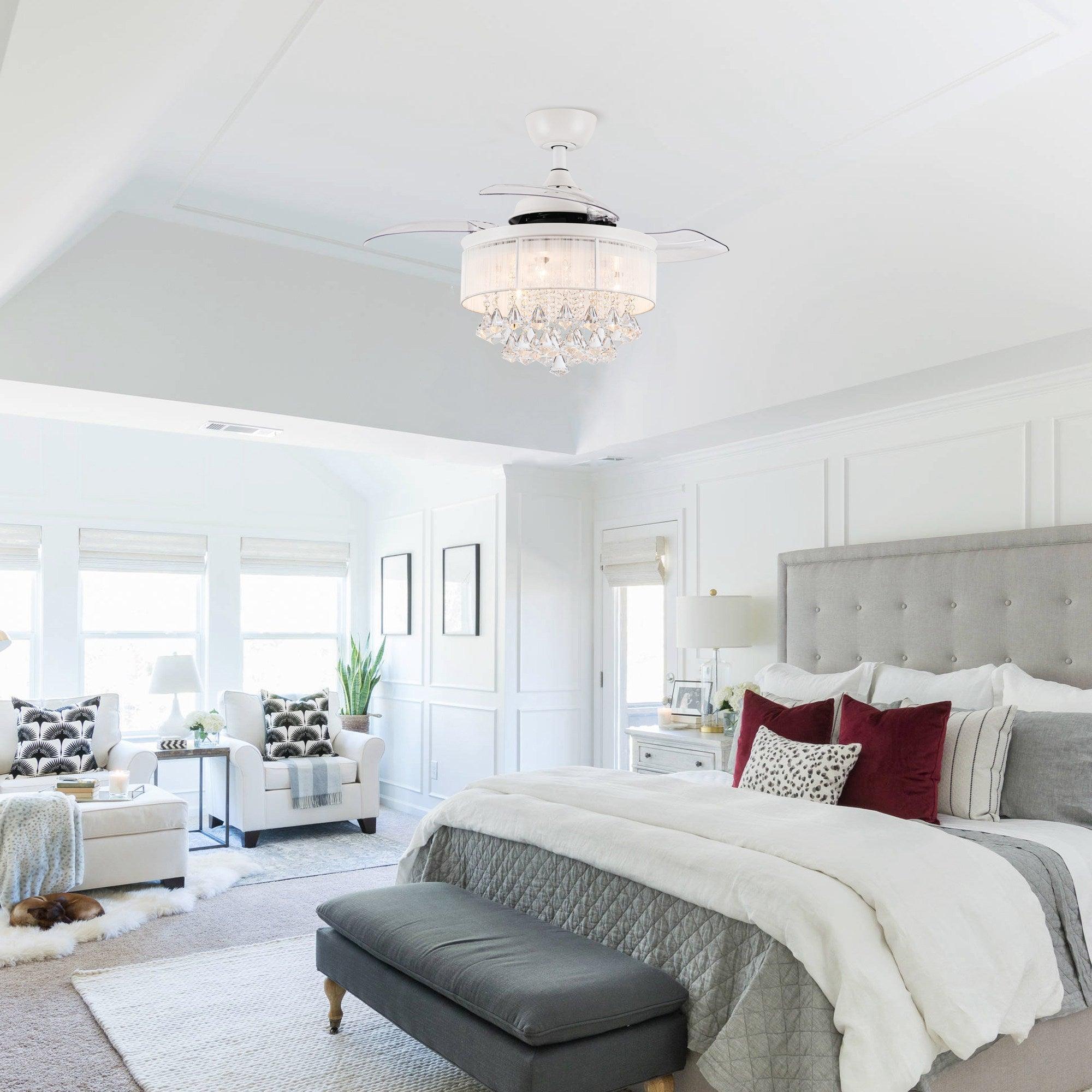 36" Bangaiore Modern Crystal Ceiling Fan, Downrod Mount with LED Light & Remote Control