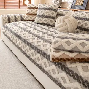 Bohemian Geometric Plush Sofa Cover Couch Cover, Classic Vintage Thick Warm Sofa Settee, Soft Skin-Friendly Non-Slip Pet Friendly, Bedroom Living Room Decor