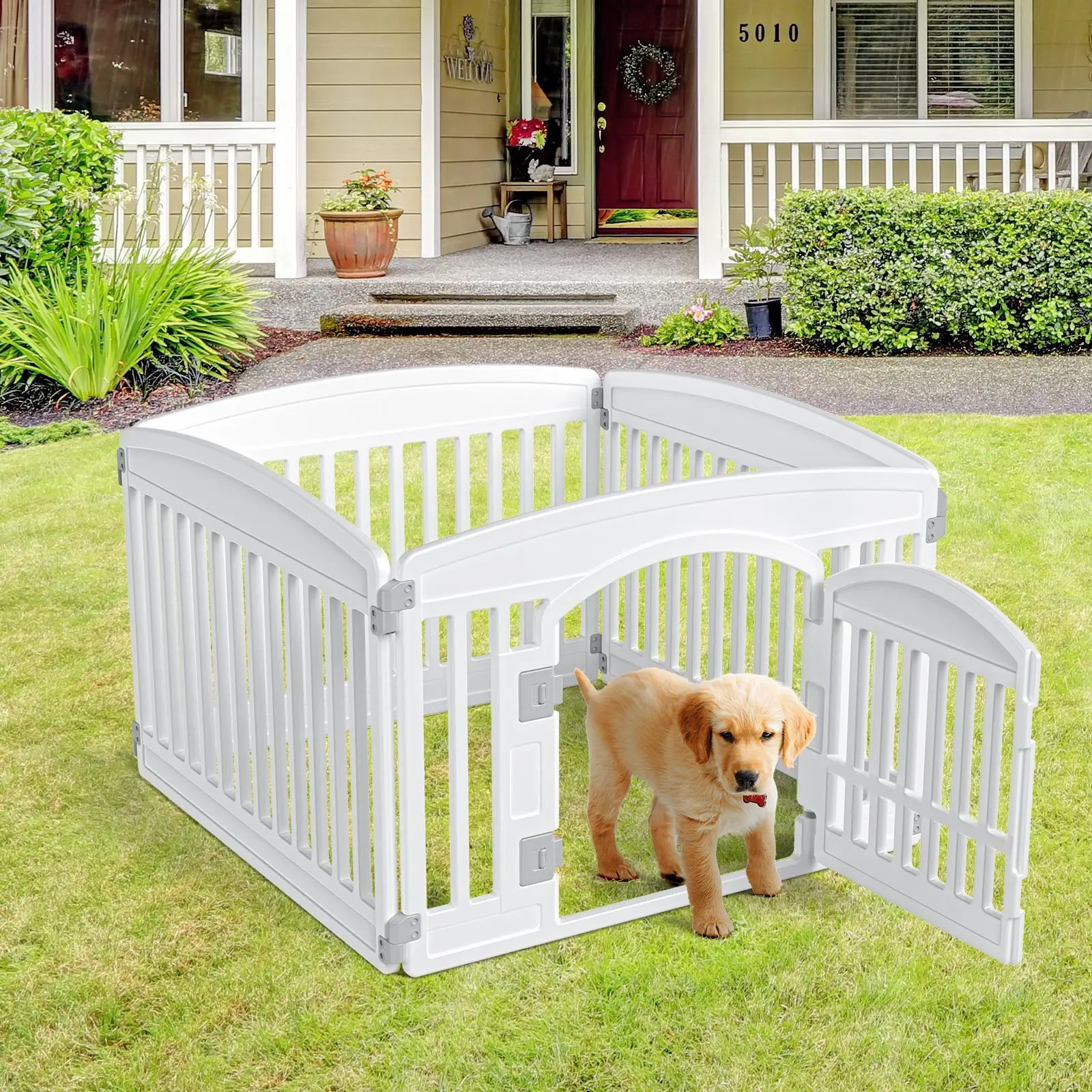 Durable Puppy Playpen Enclosure - 6-Panel Heavy Plastic Folding Portable Fence for Small Dogs, Safe Secure Indoor Outdoor Room Divider Pet Furniture, White Home Supplies