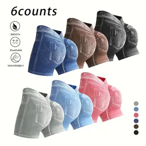 TCVC 4 Pcs Women's Denim Look Butt Lifting Active Shorts | High Waisted Stretchy Tummy Control Workout Wear for Gym, Yoga, Running & Daily Wear Womenswear Bottom, Suitable for Spring and Summer Wear