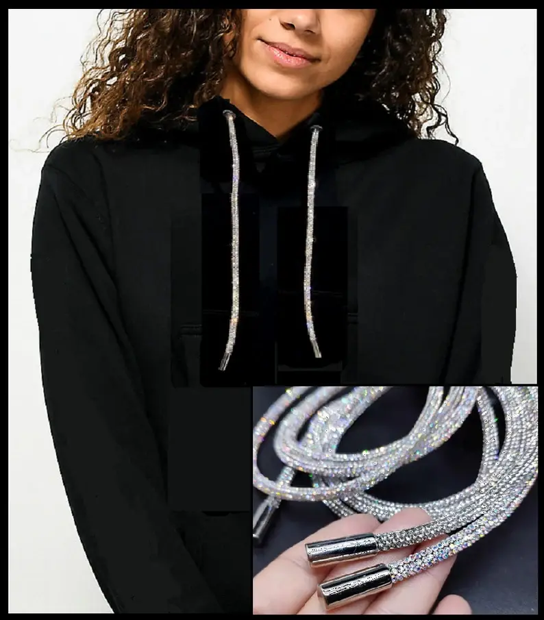 Bling Rhinestone Glitter String for Hoodies, Sweatpants, Shorts - Crystal Bling Drawstring Cord Rope Elegant Fashion Light Womenswear