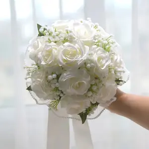 Eternal Angel Bohemian Style Artificial Rose Bouquet, Lace Details, Perfect for Weddings, Bridesmaids, Christmas, Birthday Gifts, Photography Props