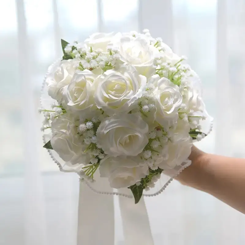 Eternal Angel Bohemian Style Artificial Rose Bouquet, Lace Details, Perfect for Weddings, Bridesmaids, Christmas, Birthday Gifts, Photography Props, Home Decoration Bouquet