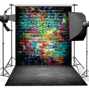 Graffiti Photography Backdrop, 5x7 ft Colorful Brick Wall Vintage Cement Floor Backdrop for Studio Props Photo Background