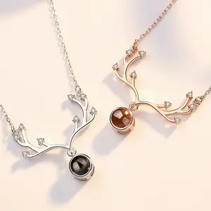 Stellar Glint 520 One Deer With You Pendant Necklace 100 Languages of I Love You Necklace Christmas Antler Pendant One Hundred Languages gift