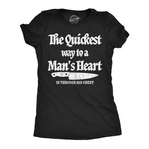 Womens Funny T Shirts The Quickest Way to A Mans Heart Sarcastic Knife Graphic Novelty Tee for Ladies Funny Womens T Shirts Cute Vintage Fashion Casual Ladies T-Shirt Gift Funny Sarcastic Top Women's Novelty Black -