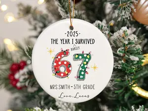 Personalized 67 Meme School Year Custom Name Ceramic Ornament, Funny Classroom Christmas Keepsake, Unique Teacher Holiday Gift Christmas Tree Decor
