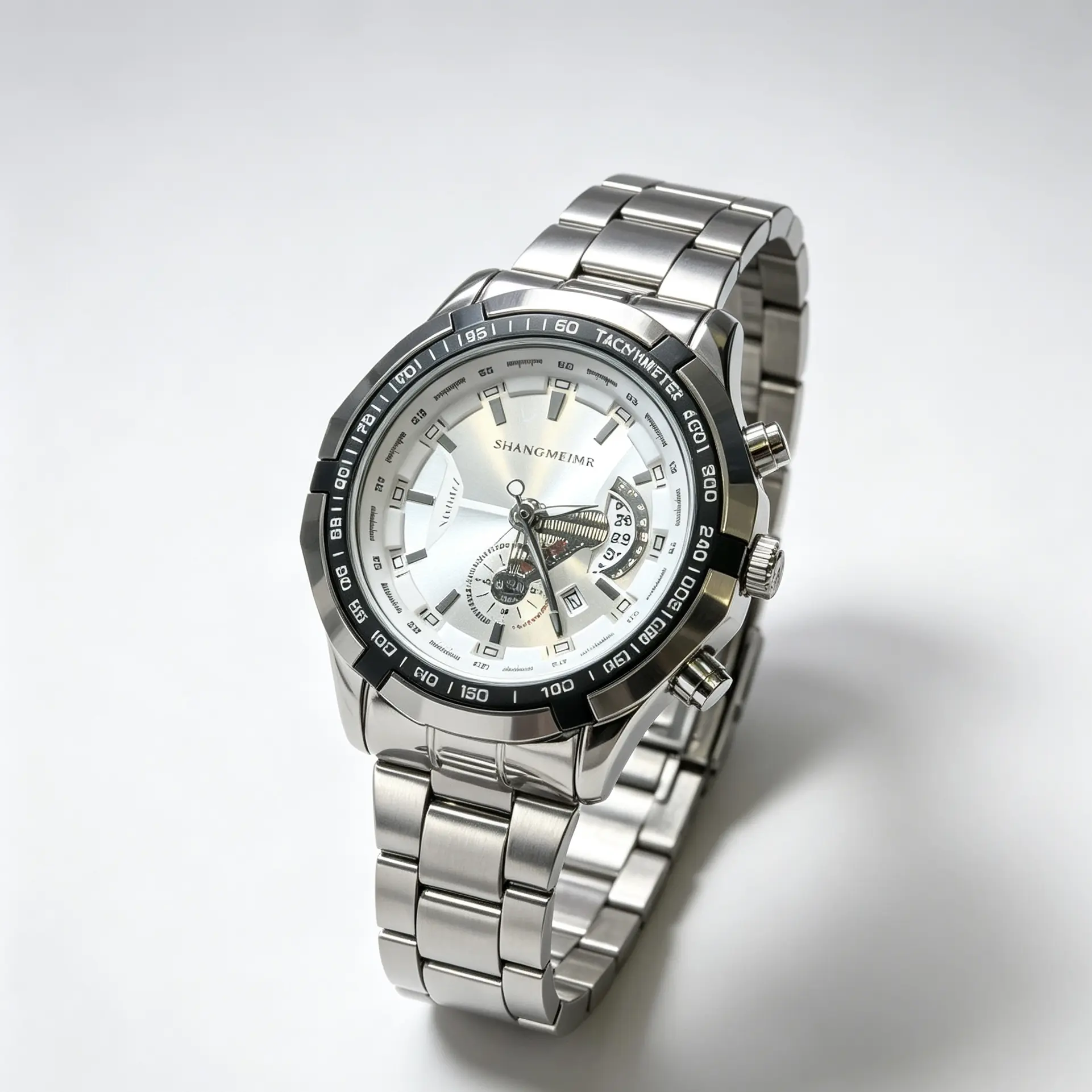 Men's SHANGMEIMK Chronograph Watch Silver Stainless Steel Band Business Sports Quartz Wristwatch Waterproof Male Fashion Wrist Watch-01