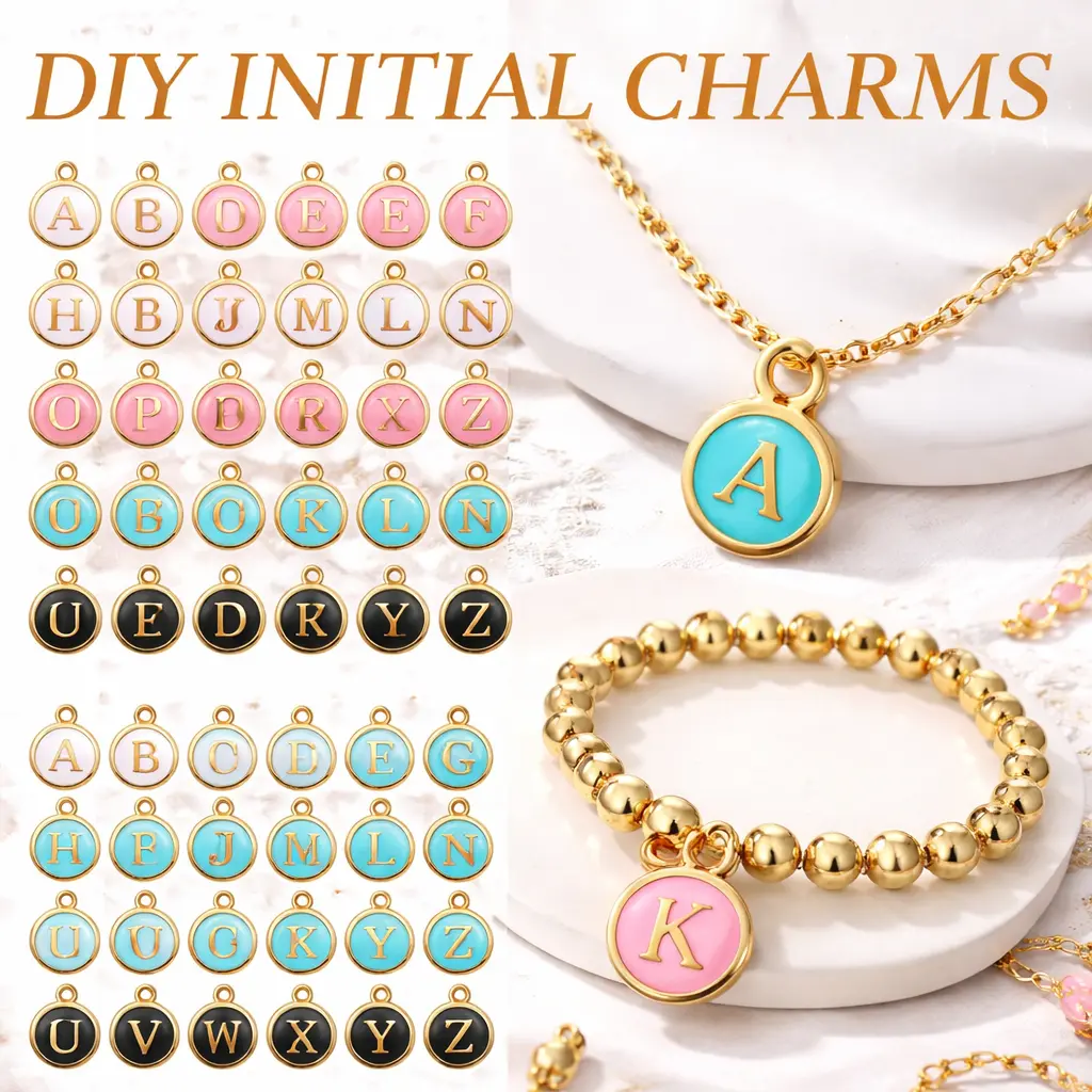 104-Piece Double-Sided Letter Charms for Jewelry Making - Alphabet Initial Pendants with Lobster Clasps, Jump Rings for Necklace, Bracelet DIY Crafts