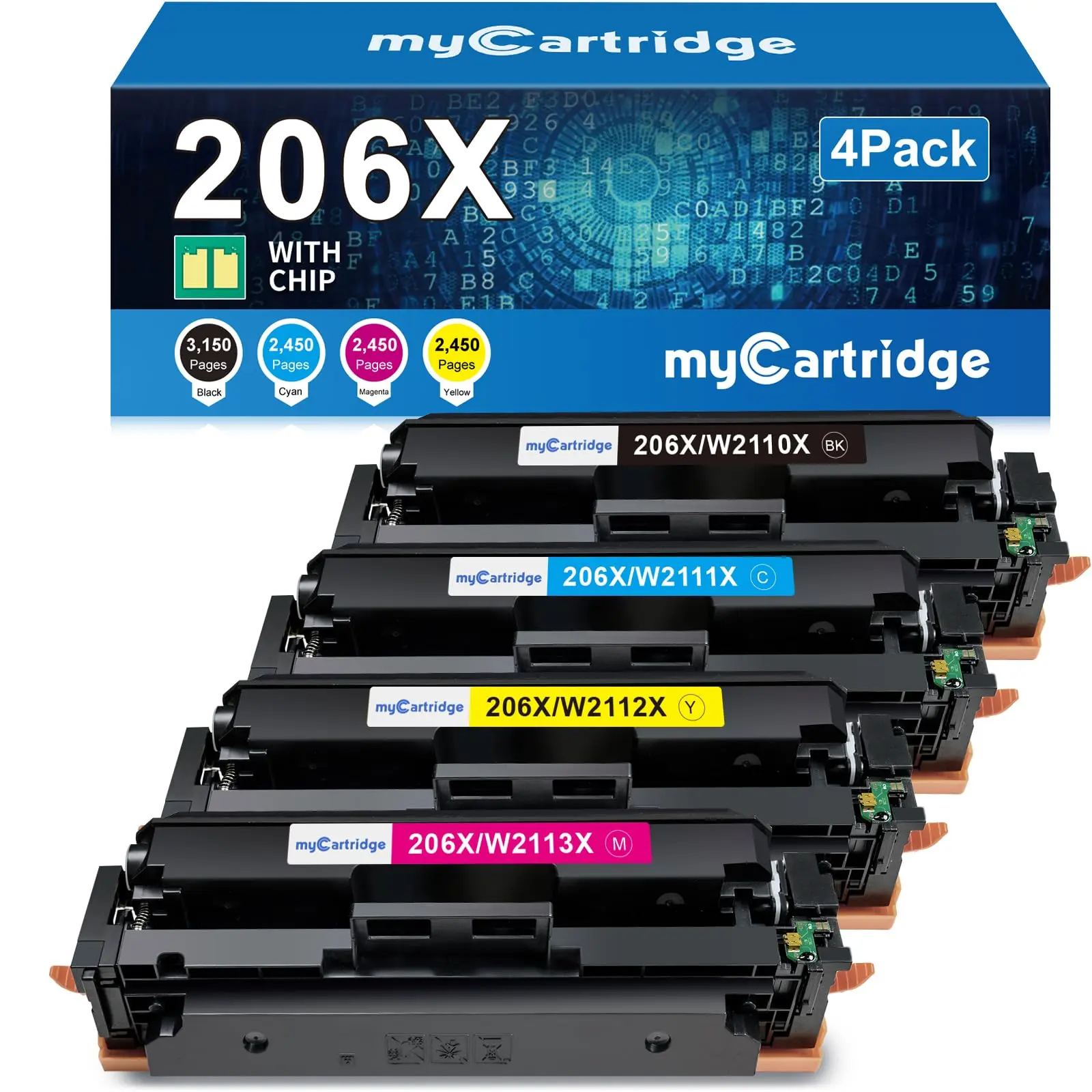 myCartridge Toner for HP M283fdw, 206X Compatible High-Yield Cartridges with Chips, 4-Pack CMYK