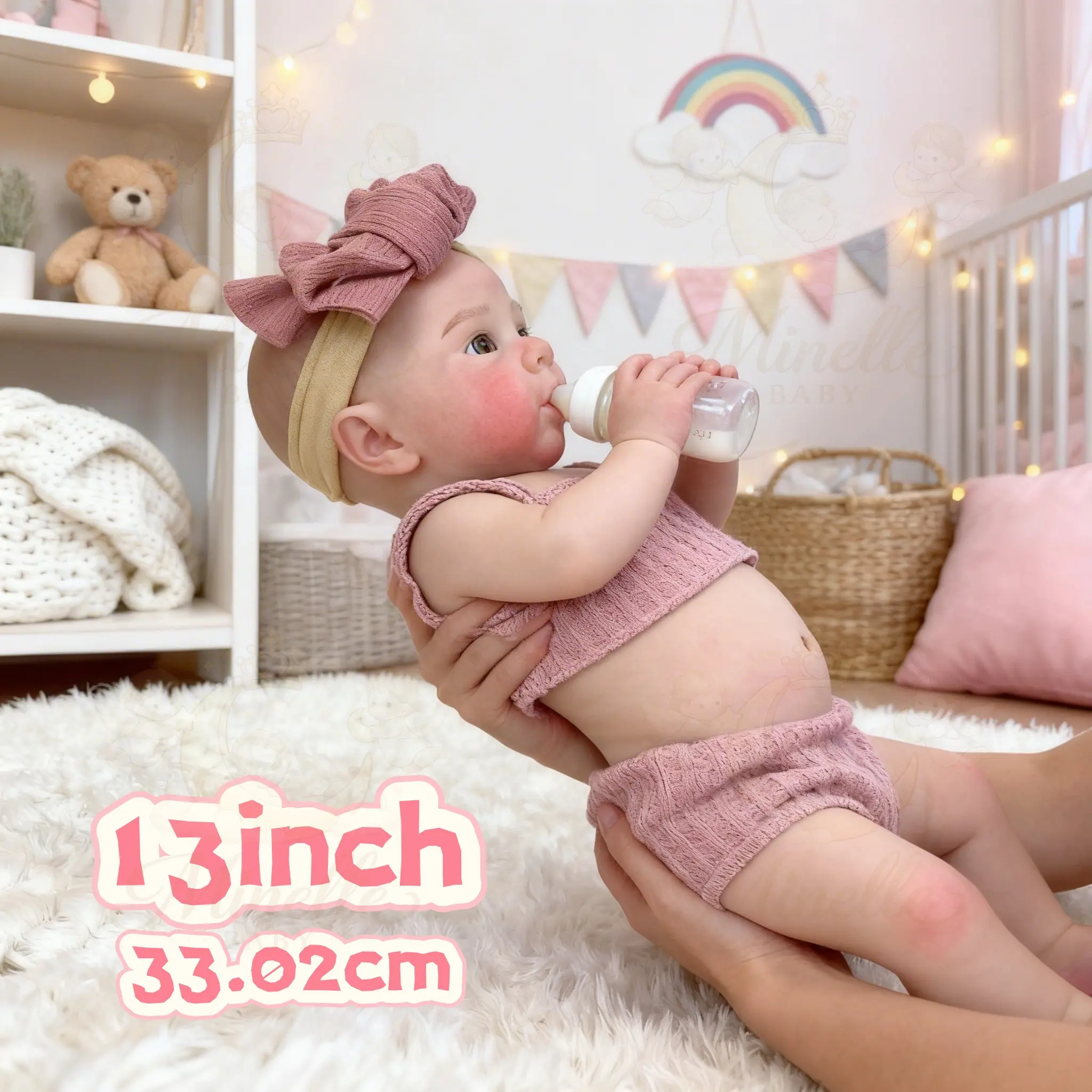12.99-inch Open Mouth Betty Silicone Reborn Doll, handmade with exquisite painted details.Made of full soft solid silicone body with lifelike design, perfect as family and holiday gifts. Waterproof Newborn Doll