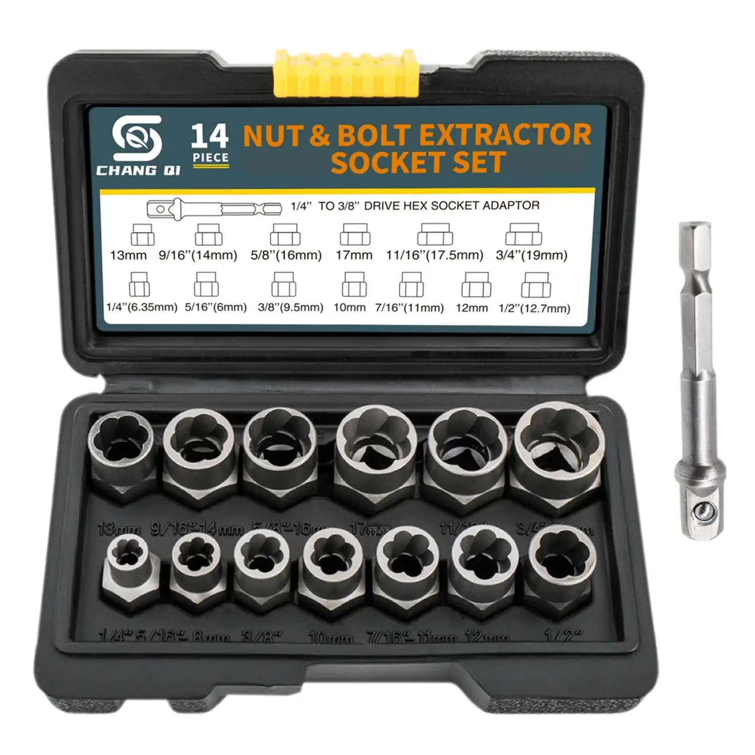 Nut & Bolt Extractor Socket Tools Kit, Impact Bolt & Nut Remover Set, Nut Remover Kit Set, Drive Hex Socket Adapter & Iron Bar, Men Gifts
