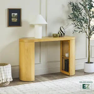 Walker Edison WEMYA26OS4WO1 Modern Solid Oak Wood 48 in. Console Table with Column Legs & Storage - White Oak