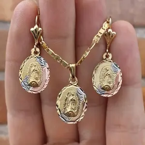 Virgen de Guadalupe Necklace Set Female Religious Jewelry Gold Plated Amulet