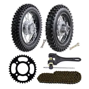 60/100-12 80/100-10 Dirt Bike Wheel Tire and Rim Front Rear 420 37T Rear Sprocket 132 Links Chain Chain Breaker for Drum Brake Dirt Pit Bike Trail CRF50 XR50 DRZ70 PW50 TTR50 TTR90 DRZ110 Apollo