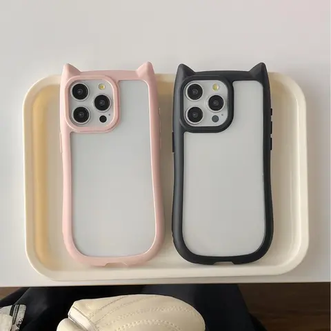 Cute Cat Ear Wavy Smartphone Case - Durable Polycarbonate-TPU Casing, Protective Anti-Drop Shockproof Personalized Mobile Phone Accessory