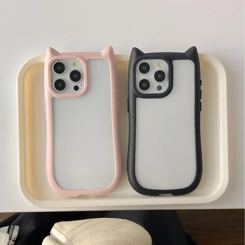 Cute Cat Ear Wavy Smartphone Case - Durable Polycarbonate-TPU Casing, Protective Anti-Drop Shockproof Personalized Mobile Phone Accessory