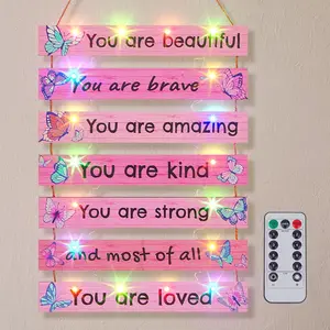 Girls Room Decor for Teen Girls Boys with LED Light Wall Decor for Bedroom Motivational Inspirational Wall Art Girl Room Decoration for  Studyroom, 8 Kinds of Lights,  Butterfly