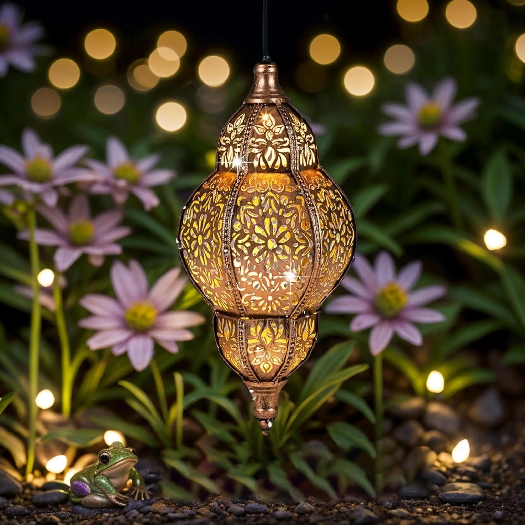 Moroccan Solar Lanterns - Waterproof Outdoor Decor for Yard Self-Illuminating Vintage Garden Art with Dynamic Shadow Show
