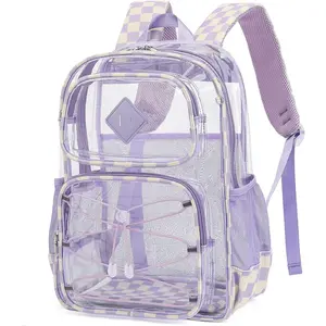 Clear Backpacks for Girls Women, Heavy Duty PVC Transparent  Pack See Through Boys  Clear Bookbags for School Checkered