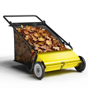 COZONY 26" Push Lawn Sweeper, 7 Cu.Ft Hopper, Adjustable Height & 4 Brushes for Grass and Leaves