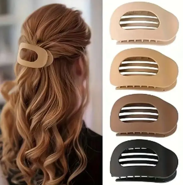 Solid Color Hair Clip, 4pcs Oval Acrylic Hair Clips Set for Women, No Trace Flat Large Hair Clip, Elegant Minimalist Frosted Solid Color Hair Clips fo