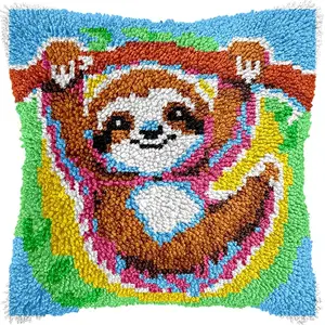 Naughty Sloth Latch Hook Pillow Kits for Adults Beginners DIY Throw Pillowcase Kit with Soft Backing Pre-Printed Mesh Rug Making Kits Needlework Cushion for Home Sofa Decoration 17x17 in.