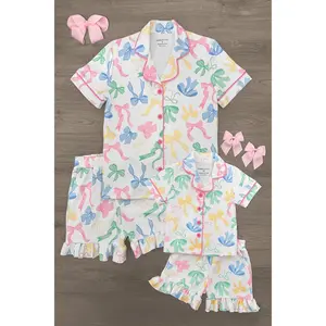 Mom & Me - Pastel Bow Waffle Knit Pajamas